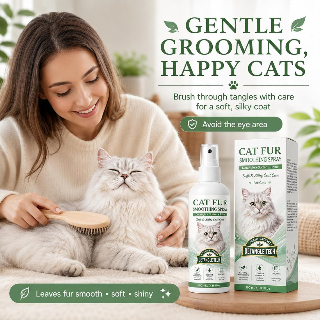Cat Detangler Spray – Pet Hair Remover Spray for Cats & Daily Coat