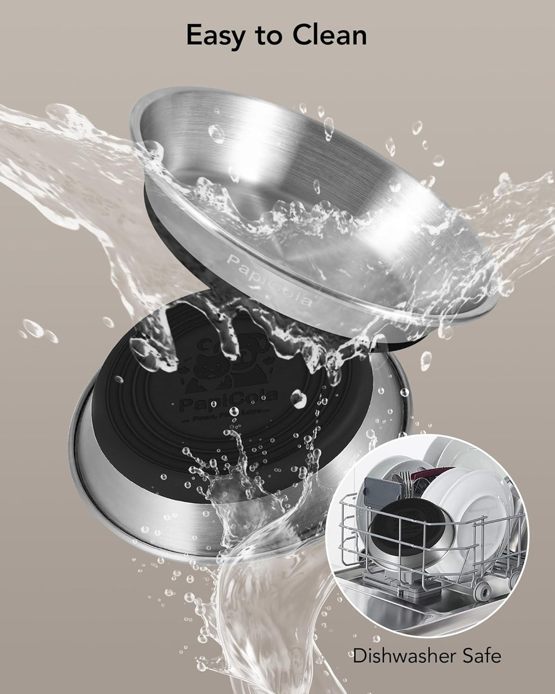 Stainless Steel Cat Bowl 2PC, Non-Slip cat Food Dish, Metal Cat Bowl