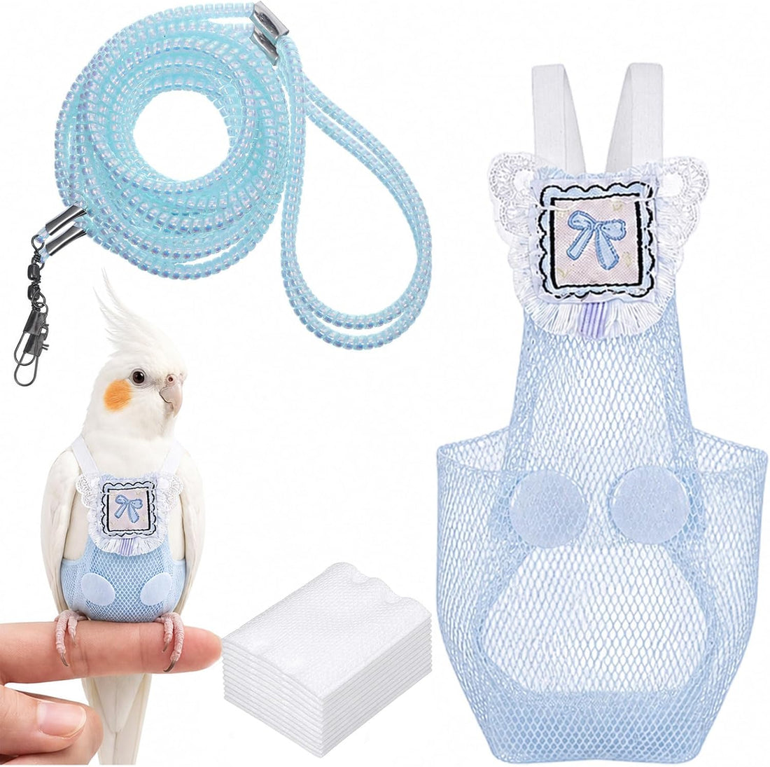 Bird Diaper with Leash &10Pcs Diapers Replacement, Breathable Mash
