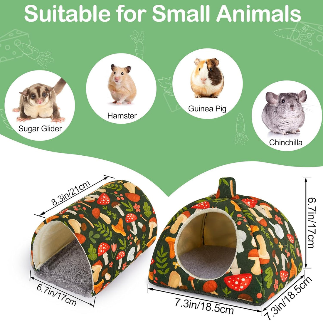 Bienbee Guinea Pig Hideout, 2 Piece Washable Set for Small Animals
