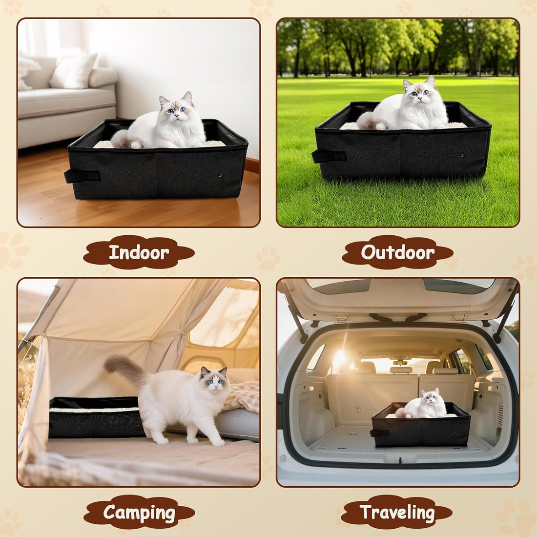 Folding Travel Litter Box for Cats, Portable Waterproof Cat Litter Box