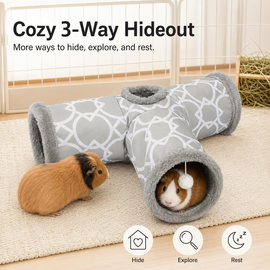 Plush Inside 3-Way Shape Small Animals Tube Tunnel with Interactive