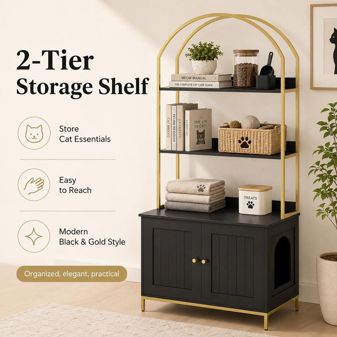Homhedy Cat Litter Box Enclosure with 2-Tier Shelves