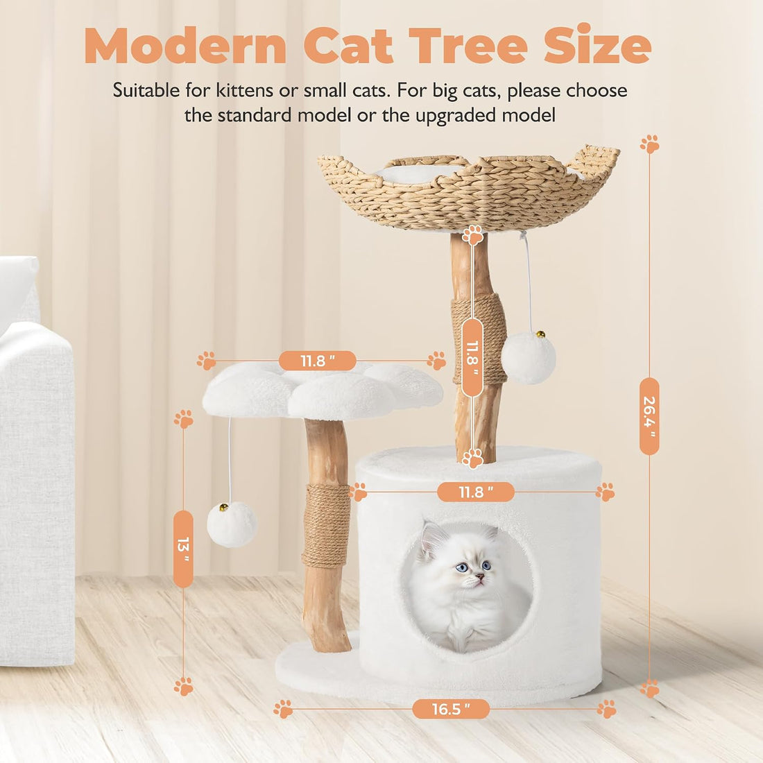 Easyego Modern Cat Tree, 26.3" Aesthetic Wood Cat Tree Tower
