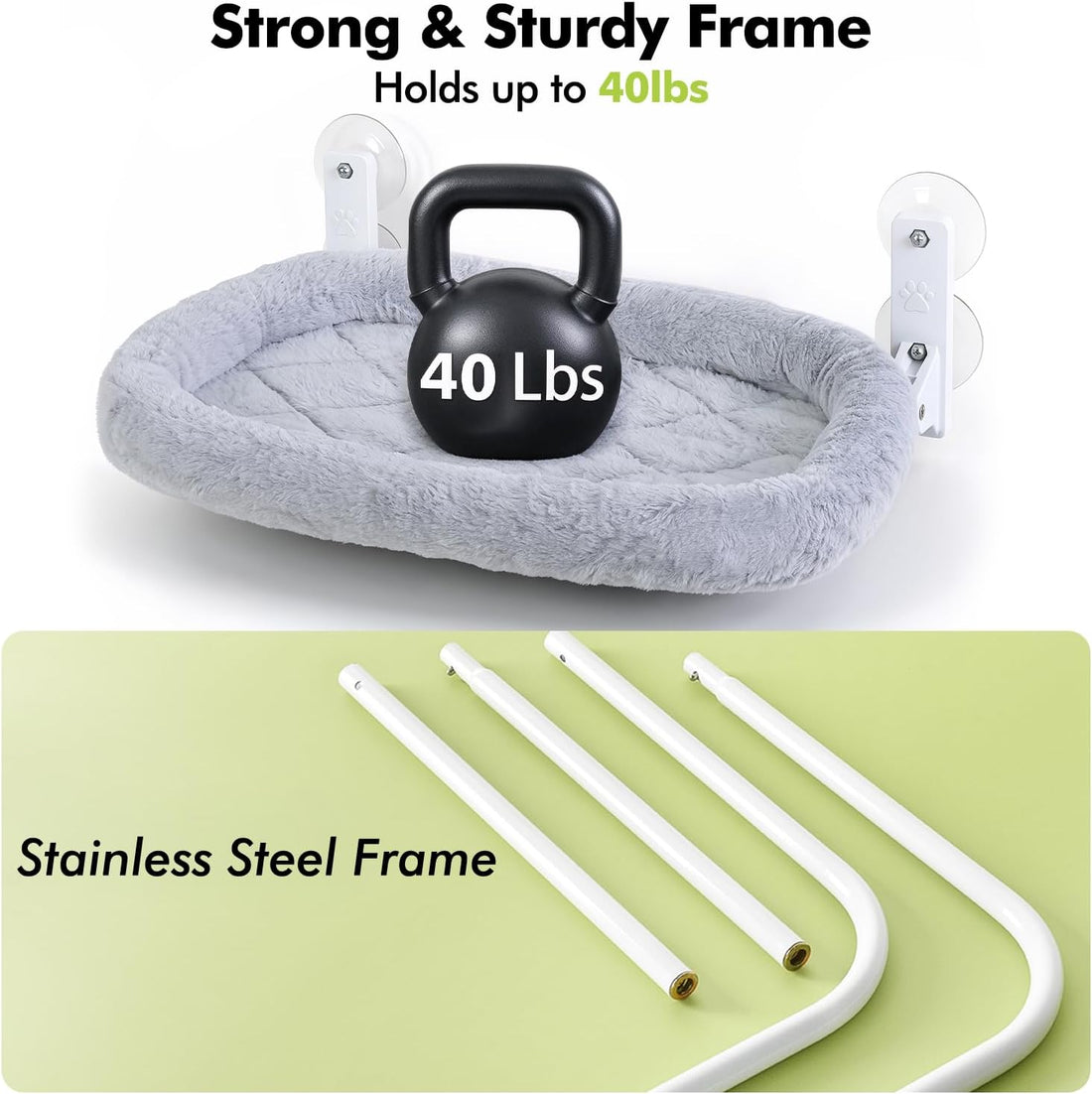 AMOSIJOY Cordless Cat Window Perch with Cushion Bed Metal Frame
