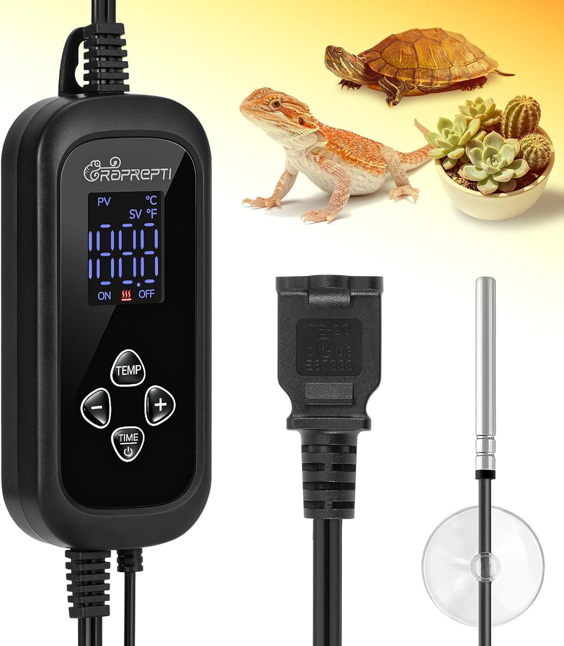 PID Dimming Thermostat for Reptiles with 1-24H Timer Setting