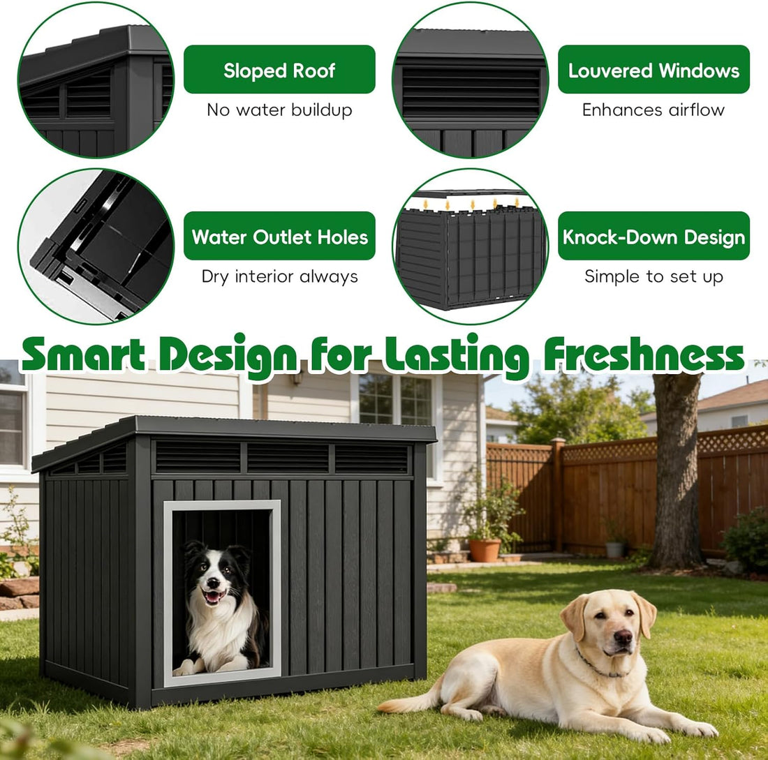 IP68 Waterproof Large Dog House, Elevated Floor with Air Vents