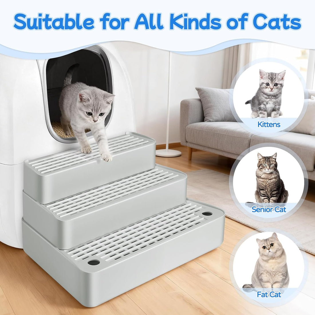 Extra Large 3 Steps Litter Box Ramp