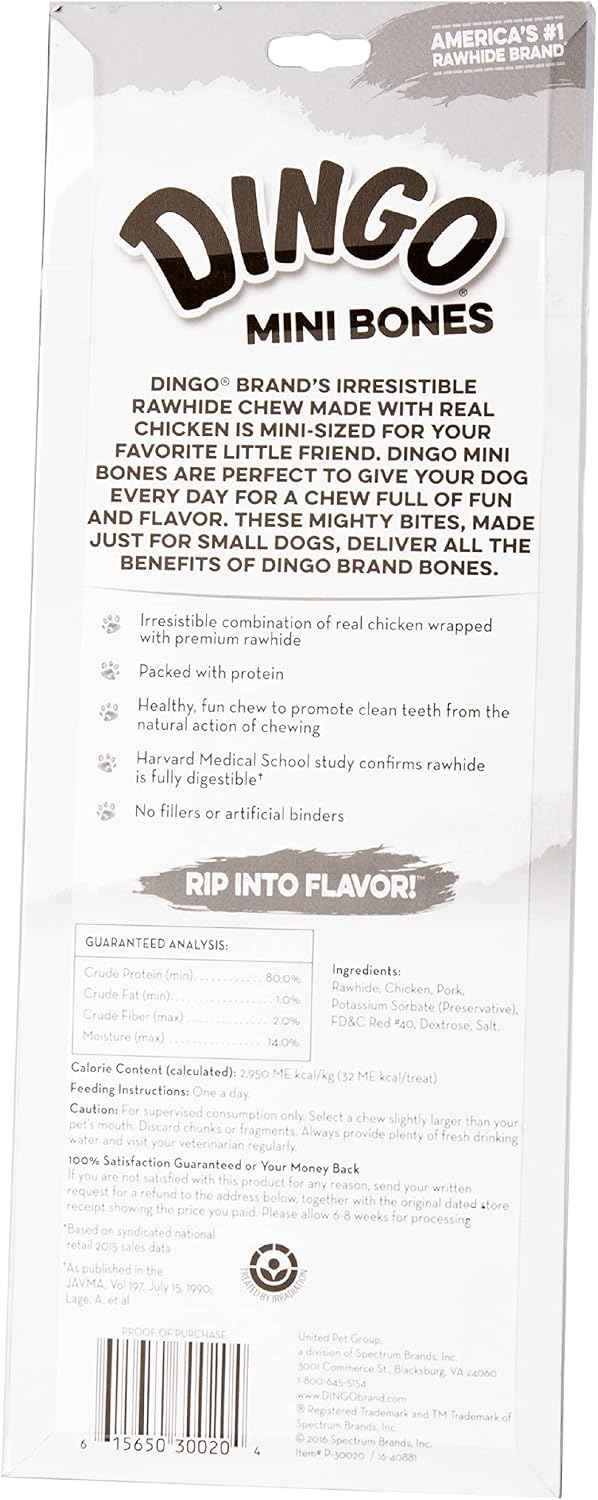 Dingo Mini Bone Rawhide Dog Treat For Small Dogs, 7 Count