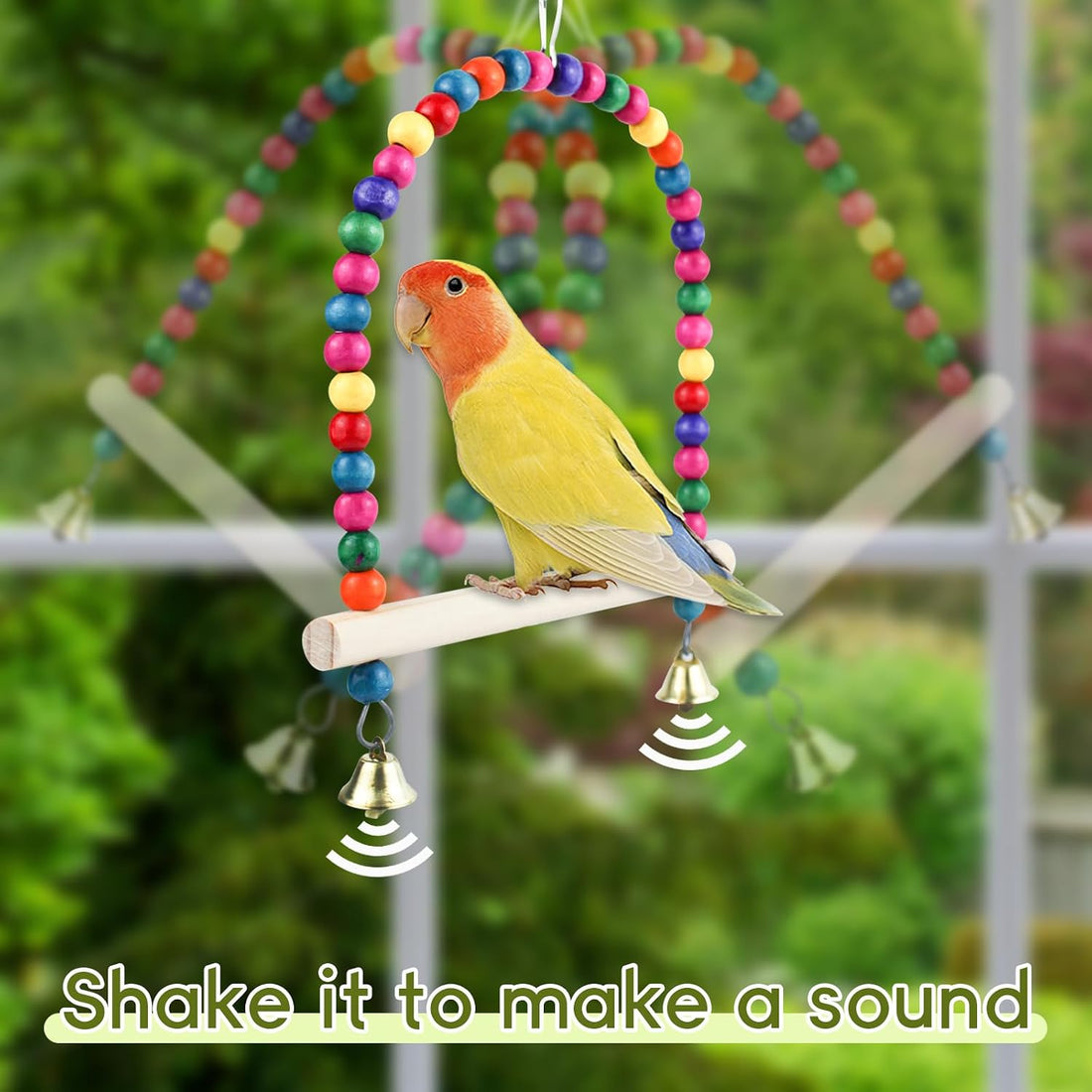 Wooden Bird Swing, 9 Inches Hanging Birds Cage Perches with Playing