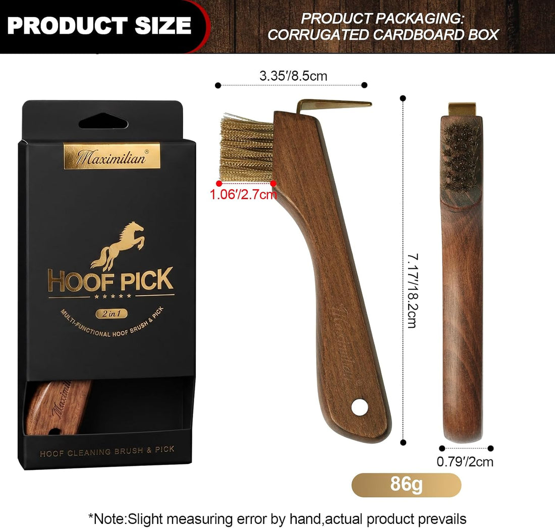 MAXIMILIAN 2-in-1 Solid Wood Horse Hoop Pick with Brush