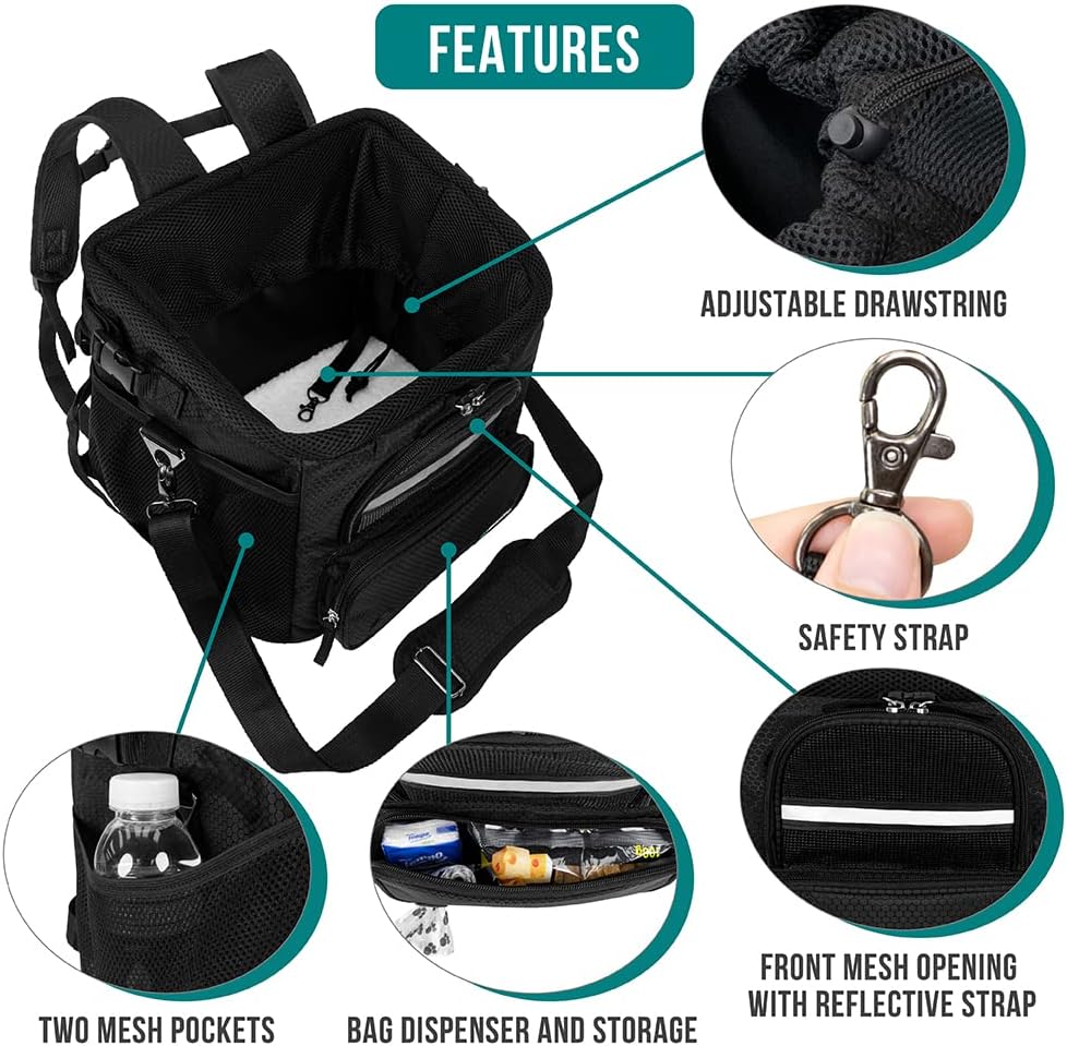 PetAmi Dog Bike Basket, Soft-Sided Ventilated Pet Carrier Backpack