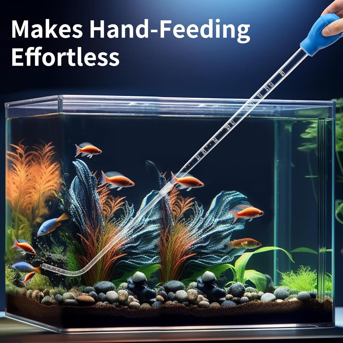 27.7IN Extra Long Turkey Baster for Aquarium Coral Fish Feeder,Blue