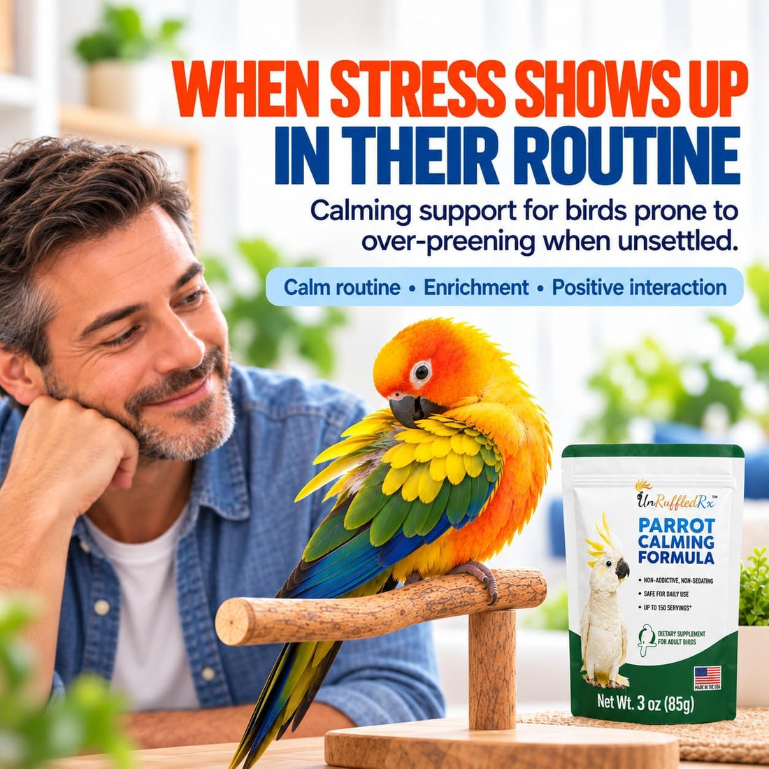 UnRuffledRx Bird Calming Supplement for Parrots | L-Theanine + GABA