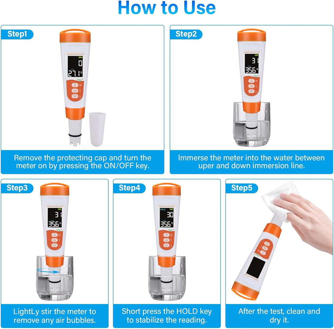hygger Pool Salt Tester & PH Meter, 5-in-1 Digital Pool Water Tester