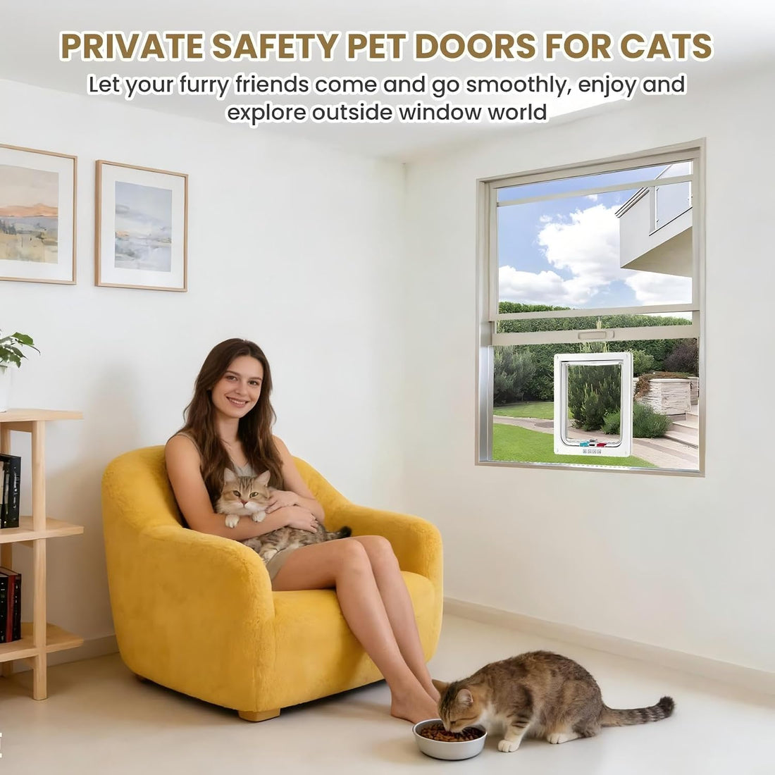 Cat Door for Window Insert, Fits 14-24 Inch, Clear Plexiglass