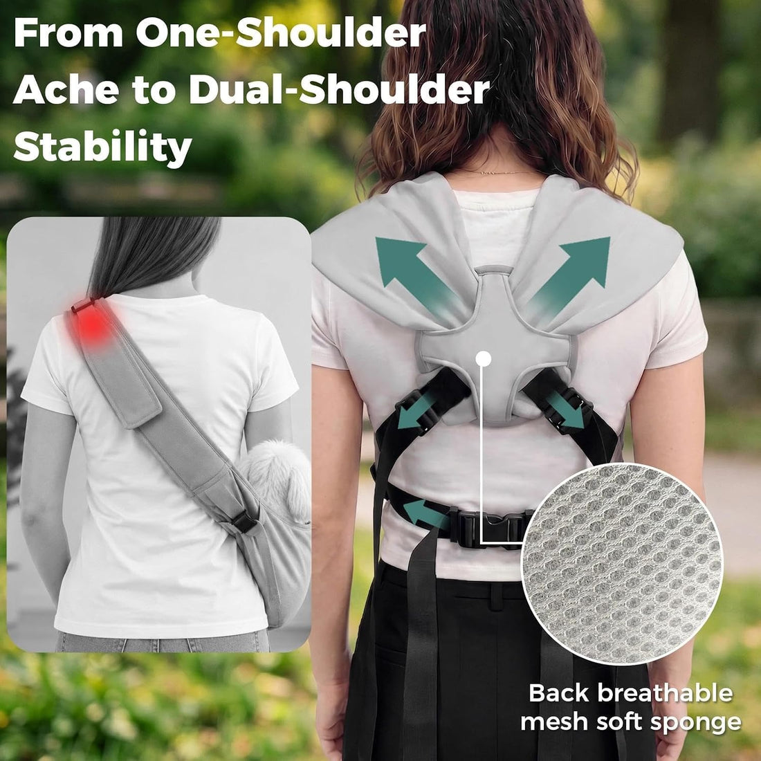 Small Dog Sling Carrier, Hands-Free, Gray, 4-13Lbs