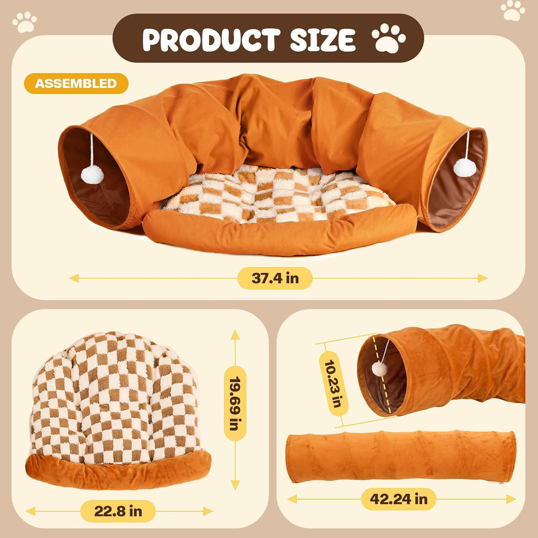 Bunny Tunnel for Rabbits, 2-in-1 Rabbit Tube Toys with Removable Mat