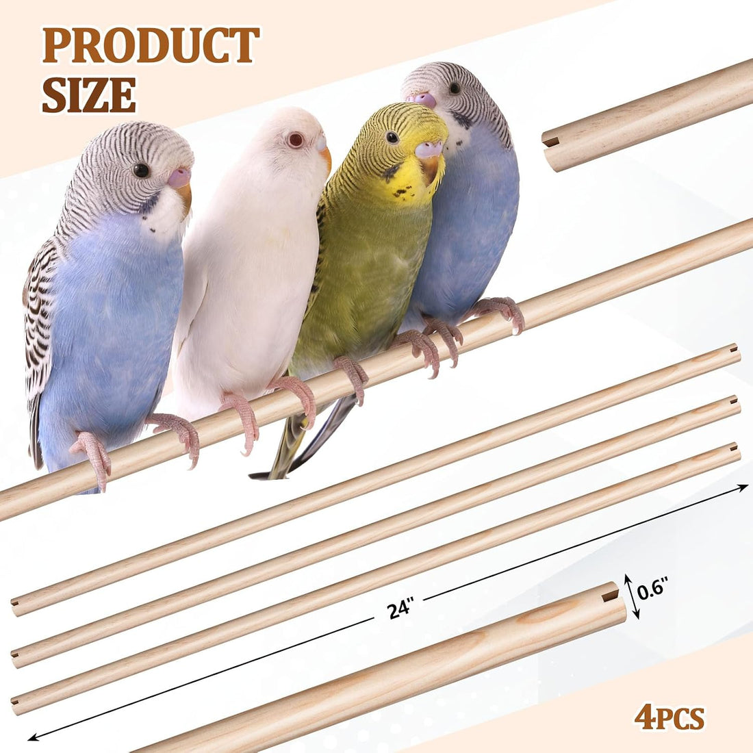 Sintuff Bird Perches Natural Wood Double Slots, 24 Inches, 4 Pcs