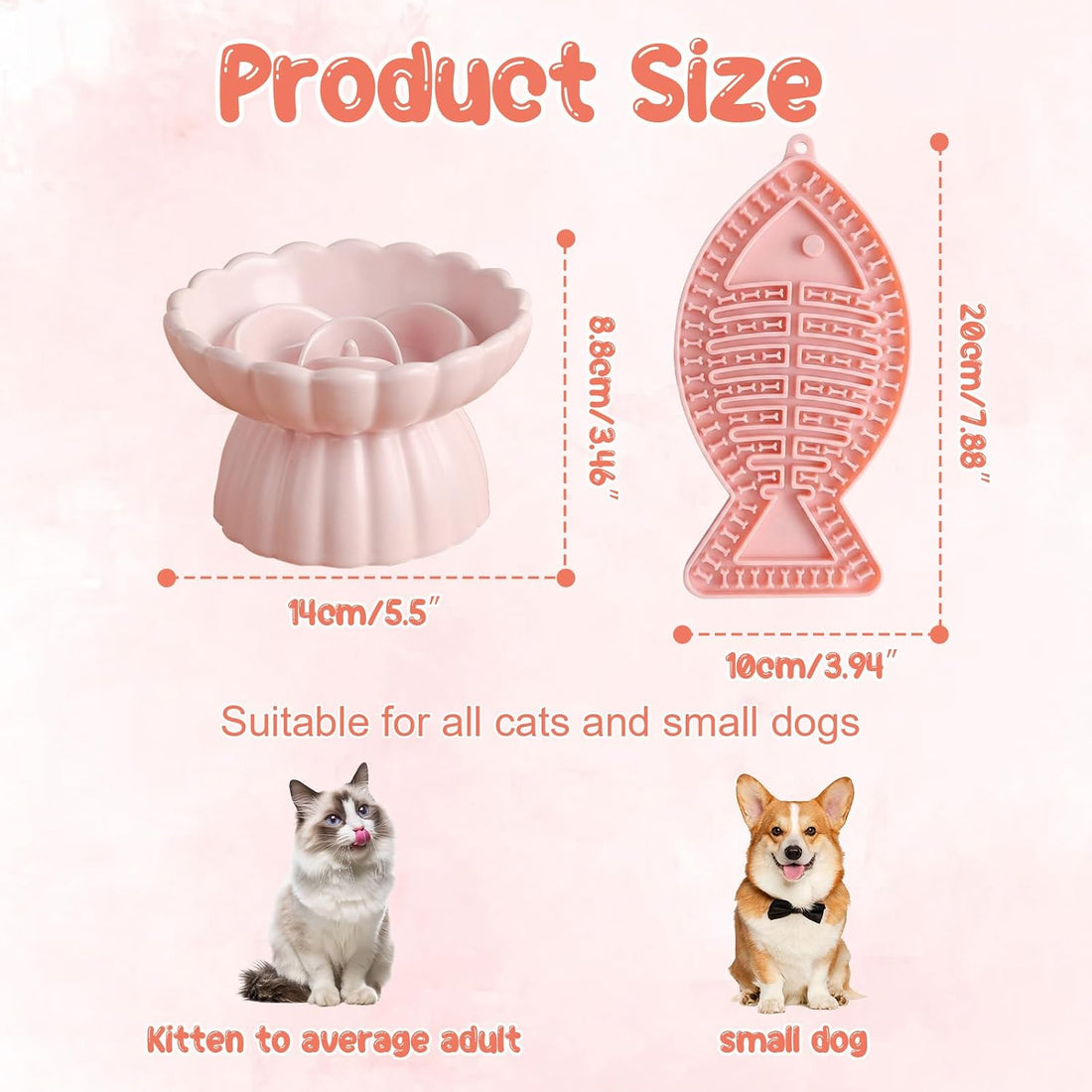 Ceramic Raised Slow Feeder Cat Bowl with Lick Mat