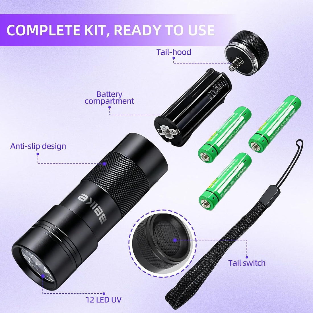 UV Flashlight Black Light–Small Portable Mini 12 LED Blacklight