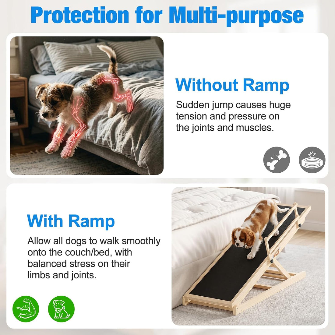 Tresbro Dog Ramp for Bed, 47'' Long 20.3''-27'' Adjustable Height Pet