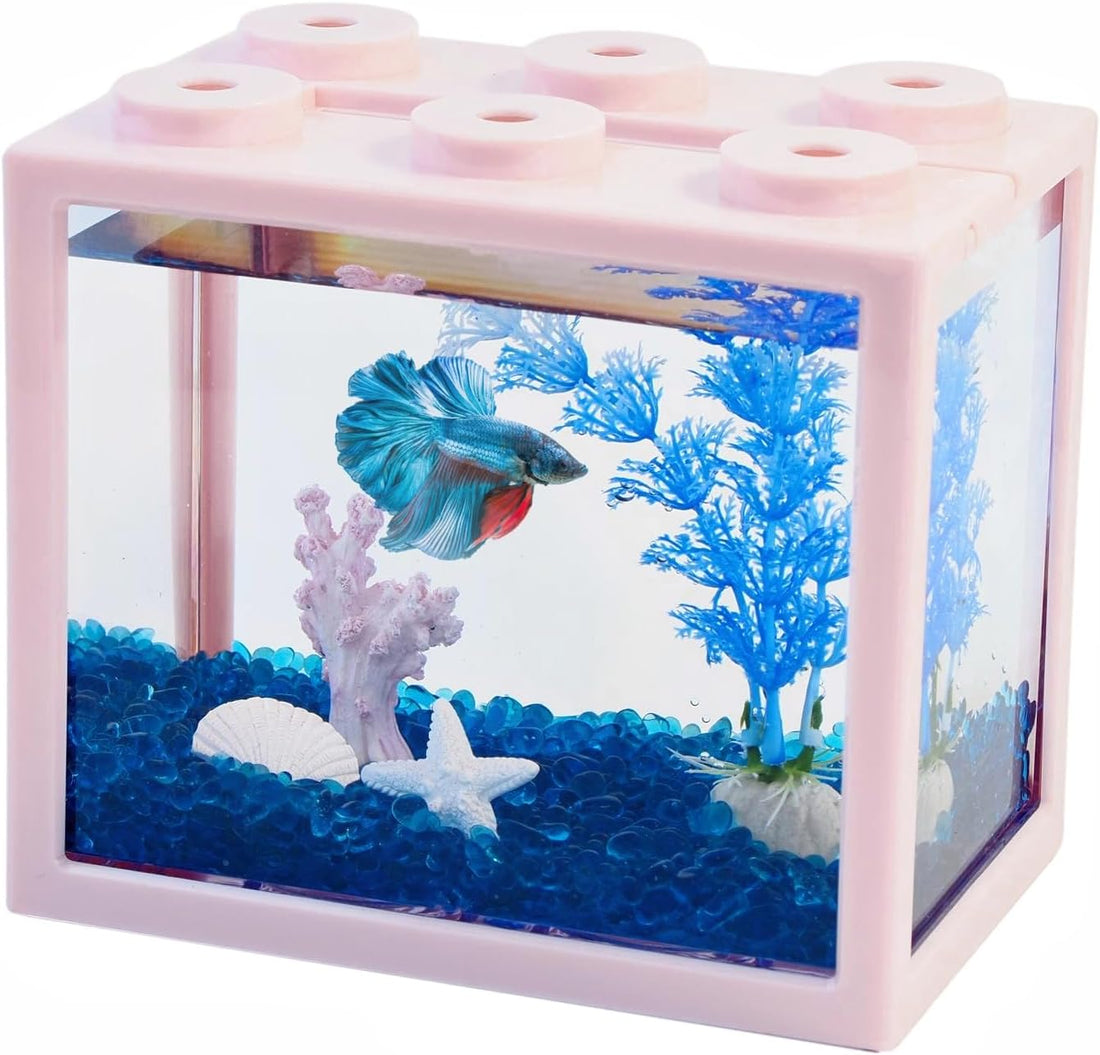 Small Betta Fish Tank, Mini Fish Tank Aquarium Tank Kit with Blue
