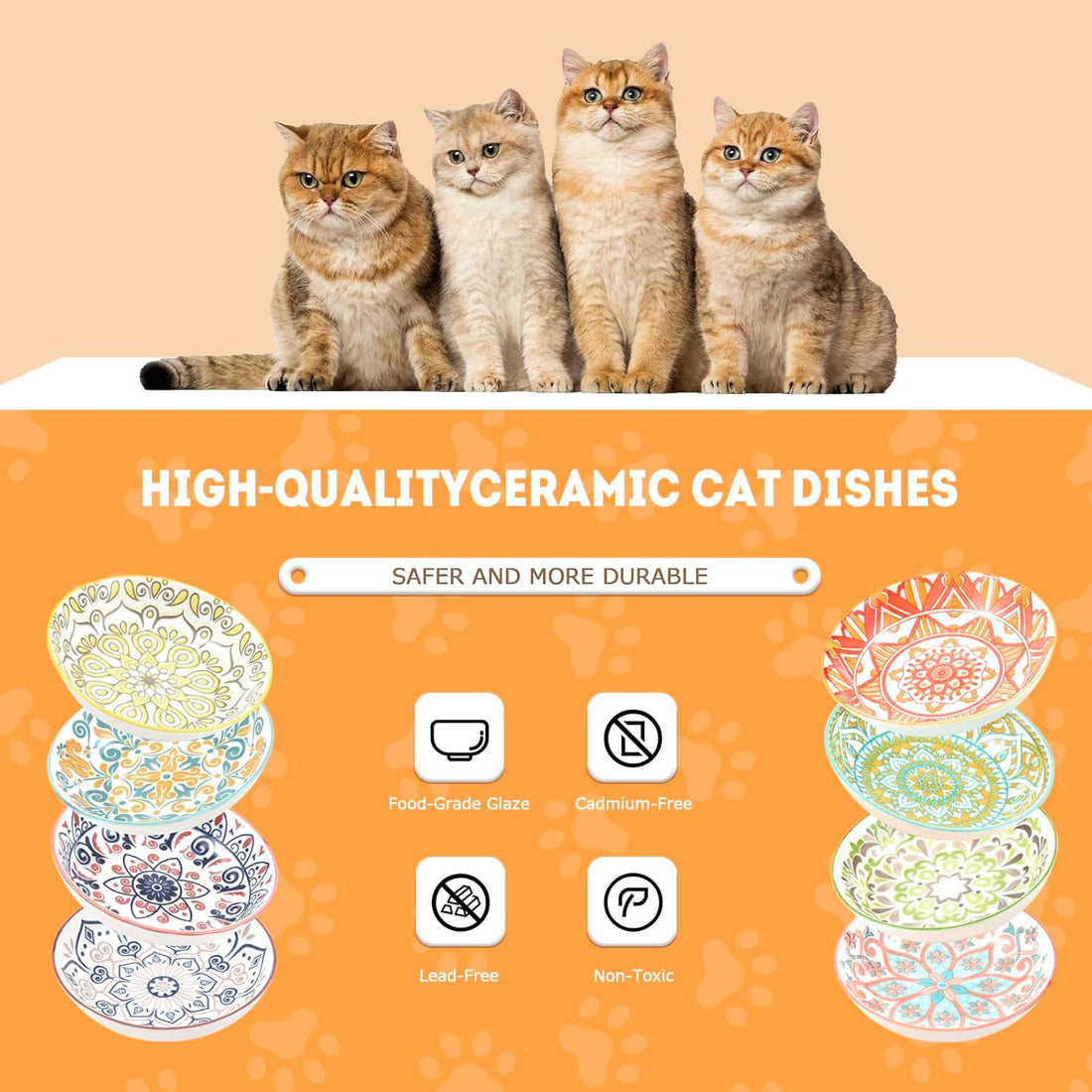 YEAHGO Cat Food Bowls for Indoor Cats Ceramic Cat Bowls Whisker