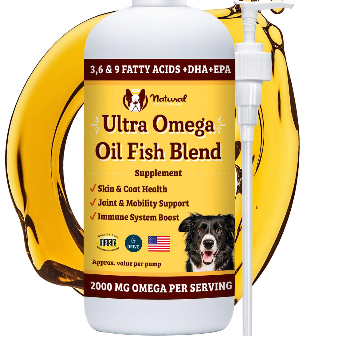 Natural Dog Company Ultra Omega Oil for Dogs a 2000 MG Omega 3, 6