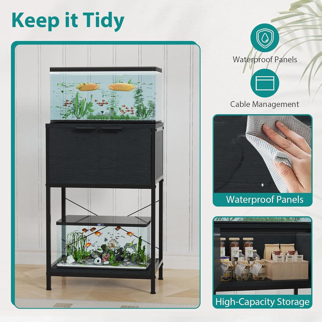 5-10 Gallon Fish Tank Stand with Cabinet Storage for Aquarium Stand