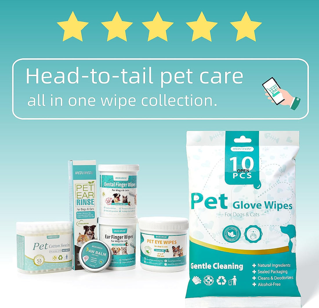 MEDUWEDU Ear Cleaner Finger Wipes 60 Counts, Dog Ear Cleaner