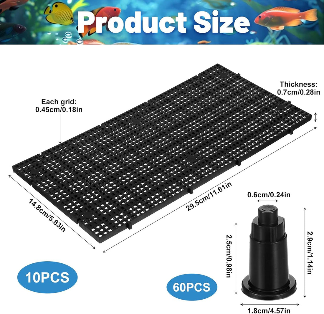 10 Pcs Aquarium Divider Grid Egg Crate with 60 Brackets,Fish Tank