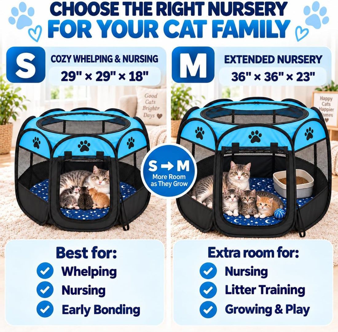 Whelping Box for Cats, Pop-up Playpen for Kittens and Mom