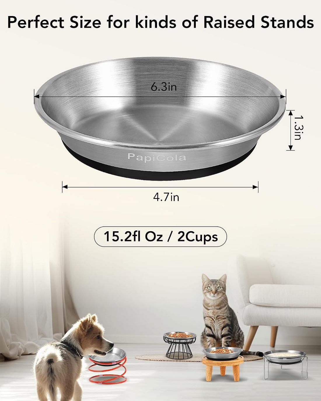 Stainless Steel Cat Bowl 2PC, Non-Slip cat Food Dish, Metal Cat Bowl