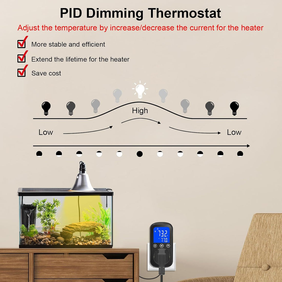 KETOTEK PID Temperature Controller 120V Dimming Thermostat Reptile