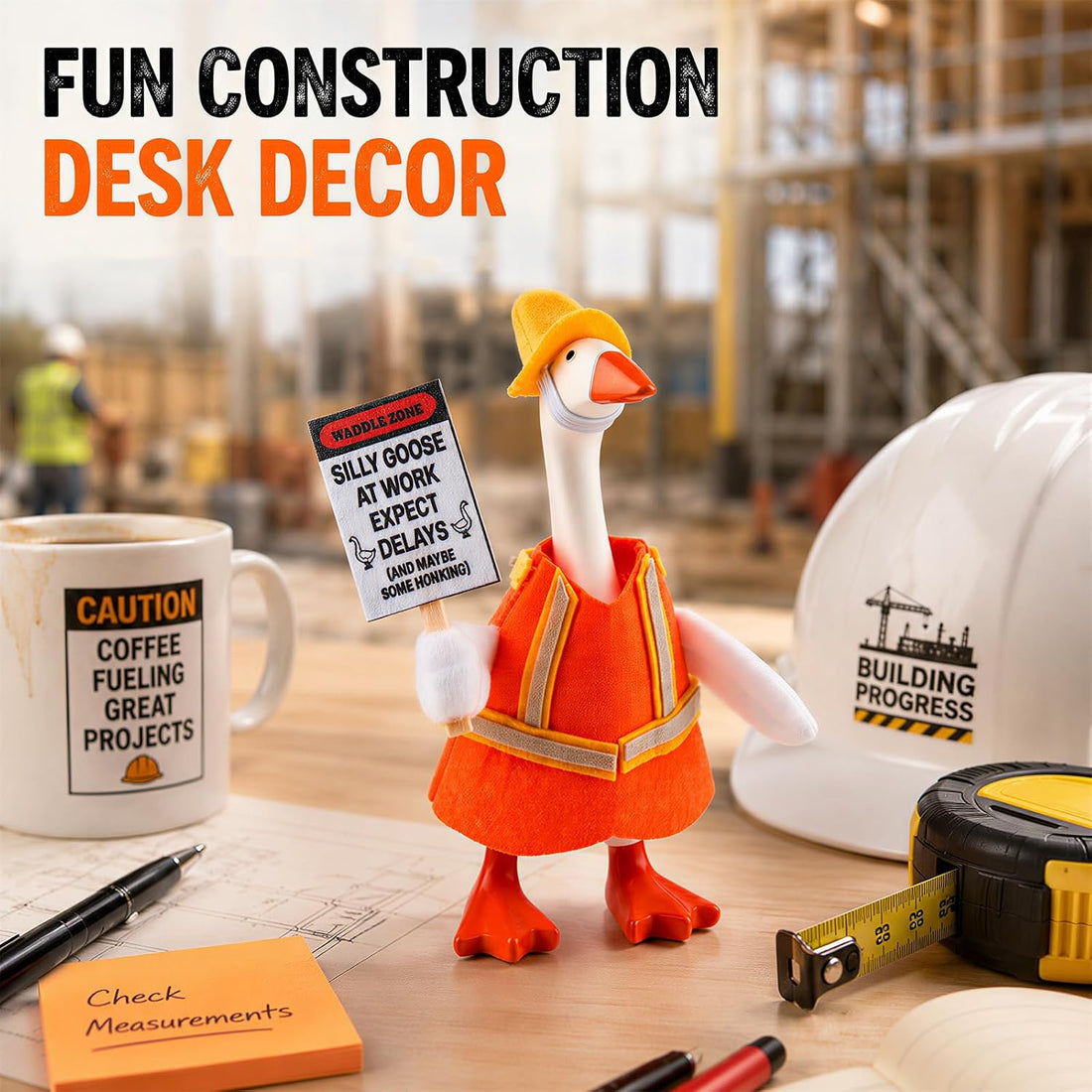 7 Inch Desk Goose Outfits, Construction Worker Costume with Hat