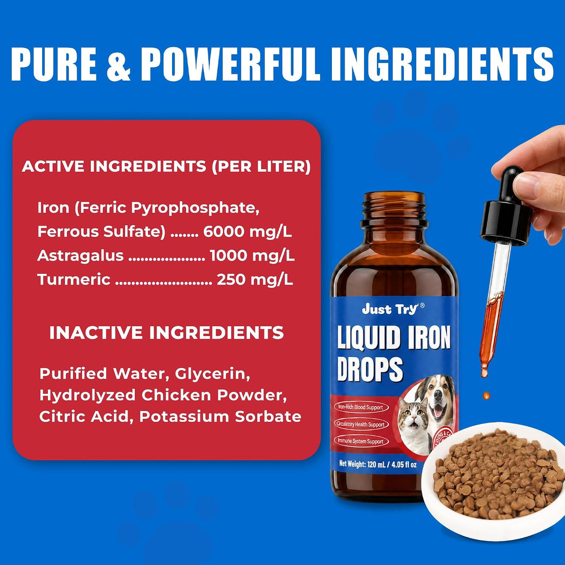 Just Try Iron Liquid Supplement, Iron for Dogs&Cats