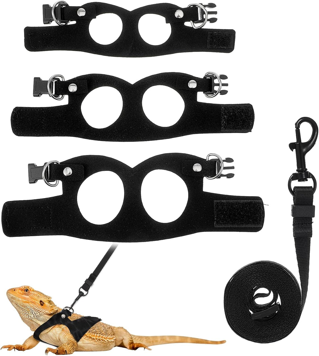 3 Pcs Bearded Dragon Leash Set, Black Bearded Dragon Harness Set
