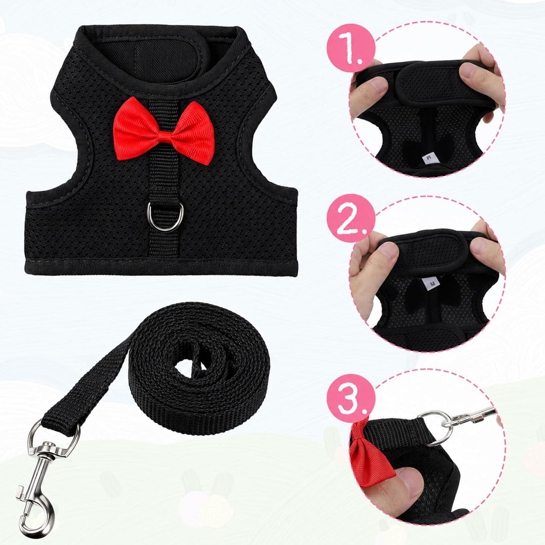 Bunny Harness and Leash Set Cute Bow Rabbit Leash Harness Set Escape