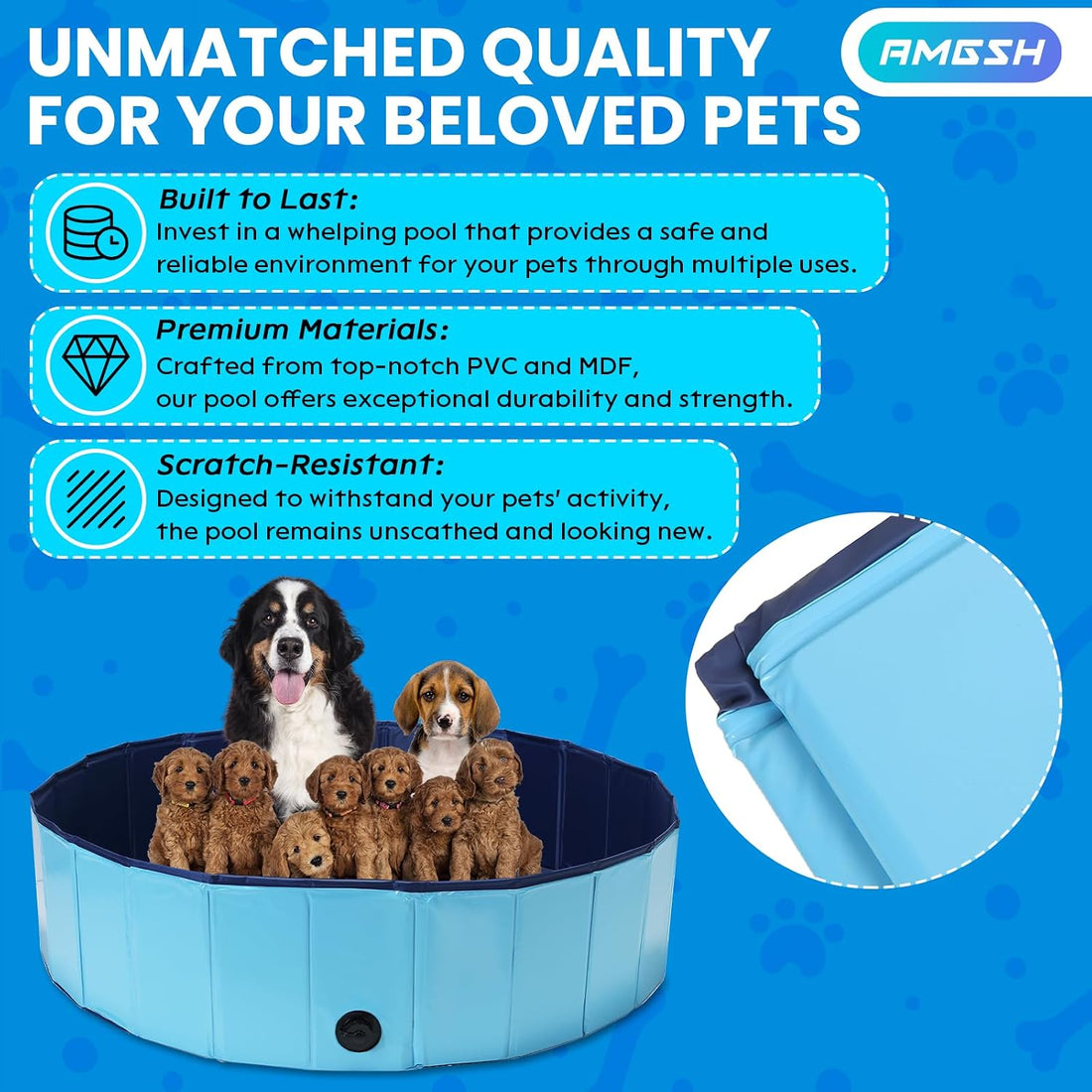 Large Foldable Dog Swimming Pool Pool, 47.2" x 11.8", Whelping Box