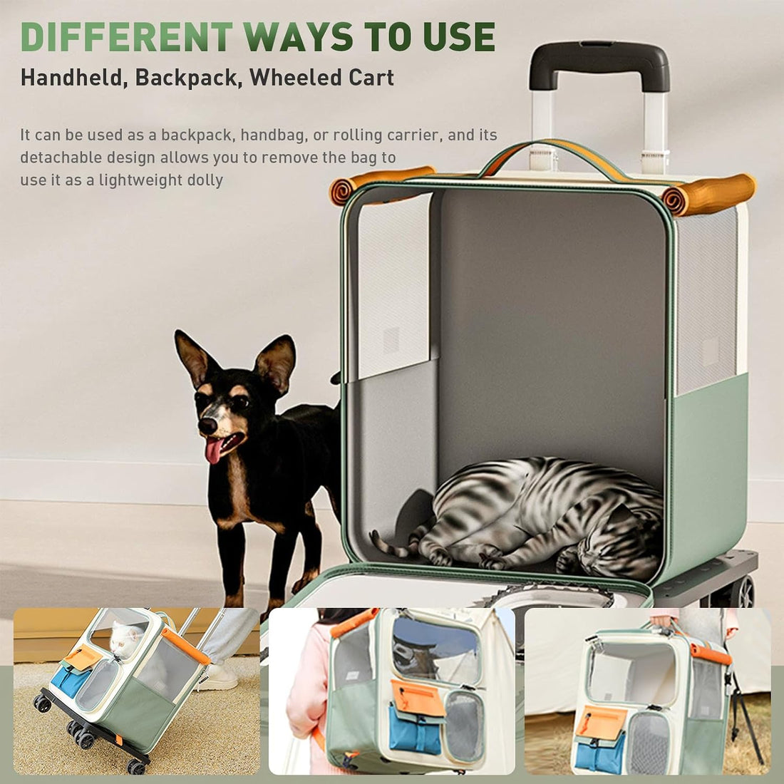 Cat Carrier with Wheels, Folding Rolling Pets Carrier on Wheel Soft