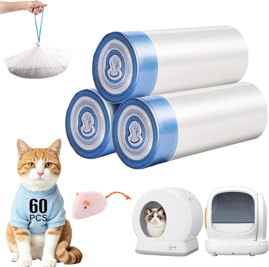 120 Count Drawstring Cat Litter Bags Compatible