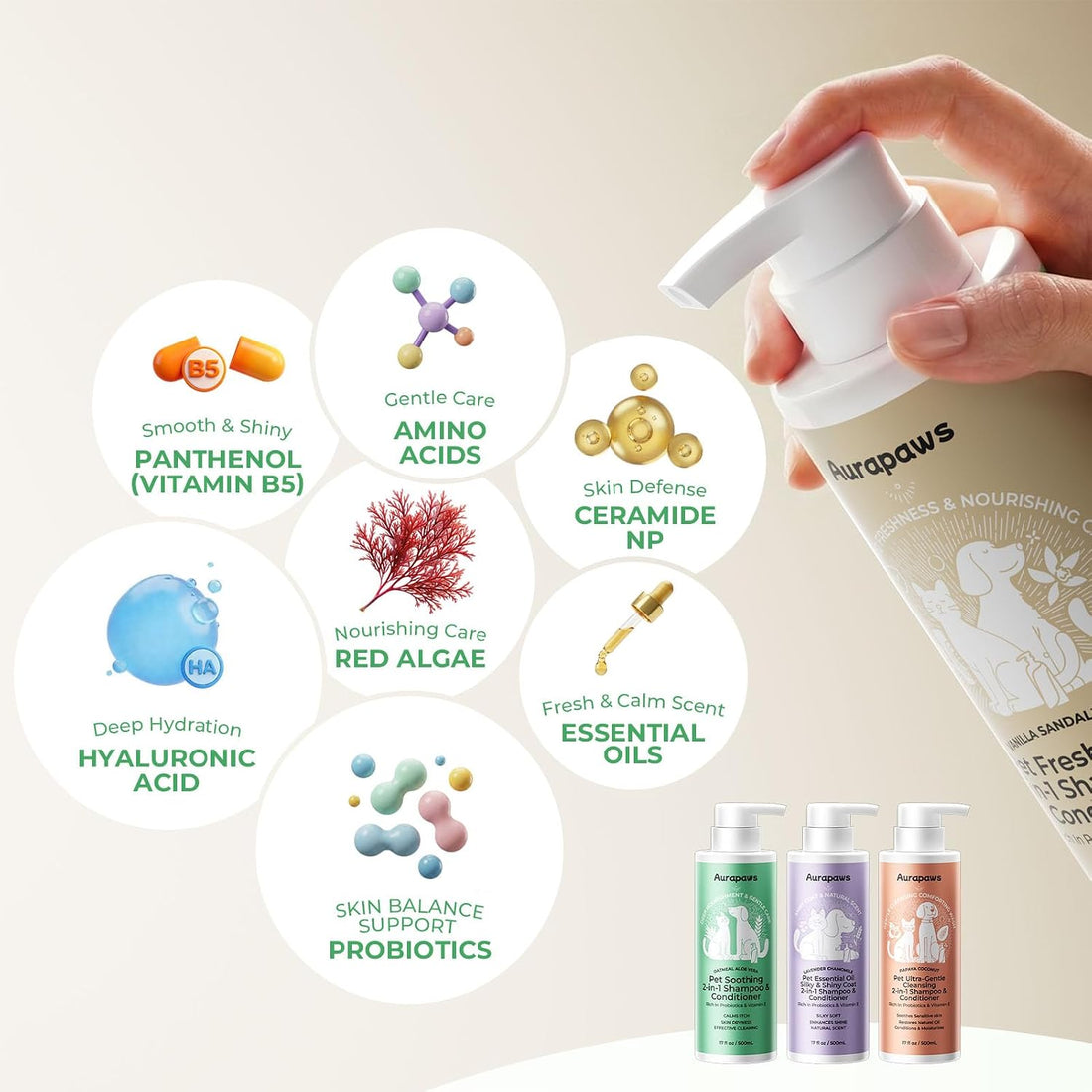 Aurapaws Probiotic Dog Shampoo and Conditioner Set for Sensitive Skin