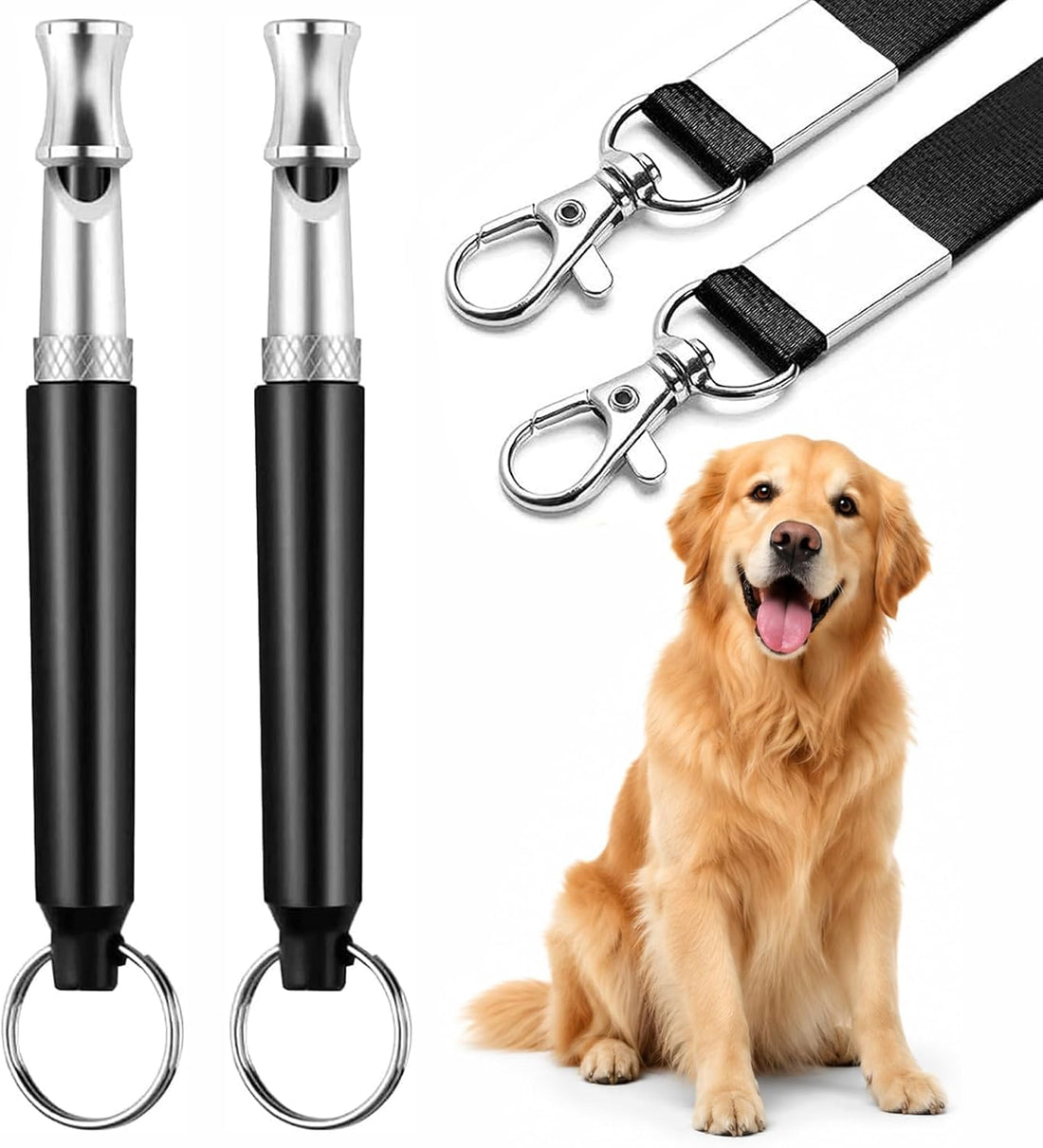 Adjustable Dog Whistle to Stop Barking, 2 Pack, Black