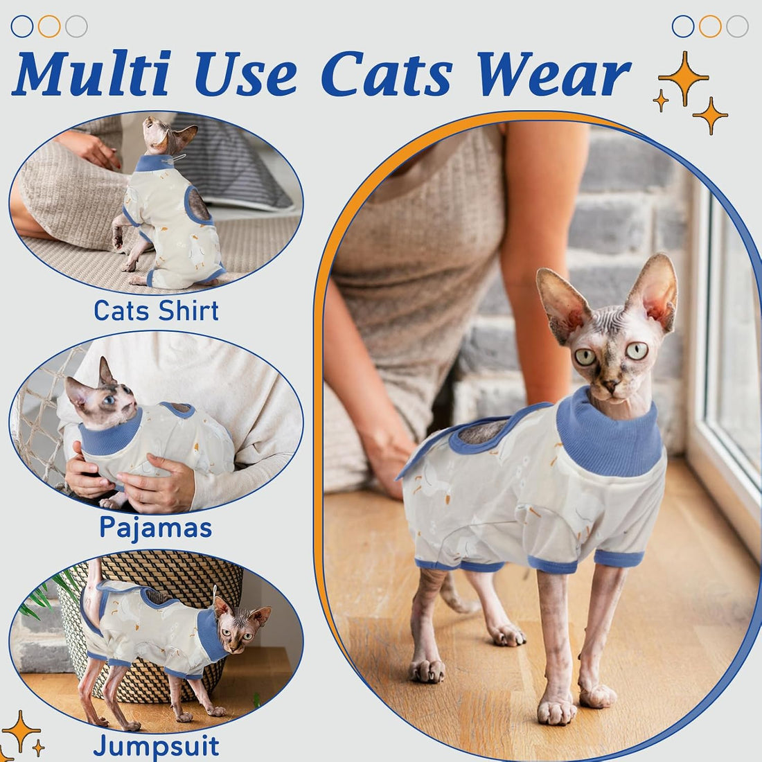 DENTRUN Cat Surgery Recovery Suit Female Male Soft Onesie