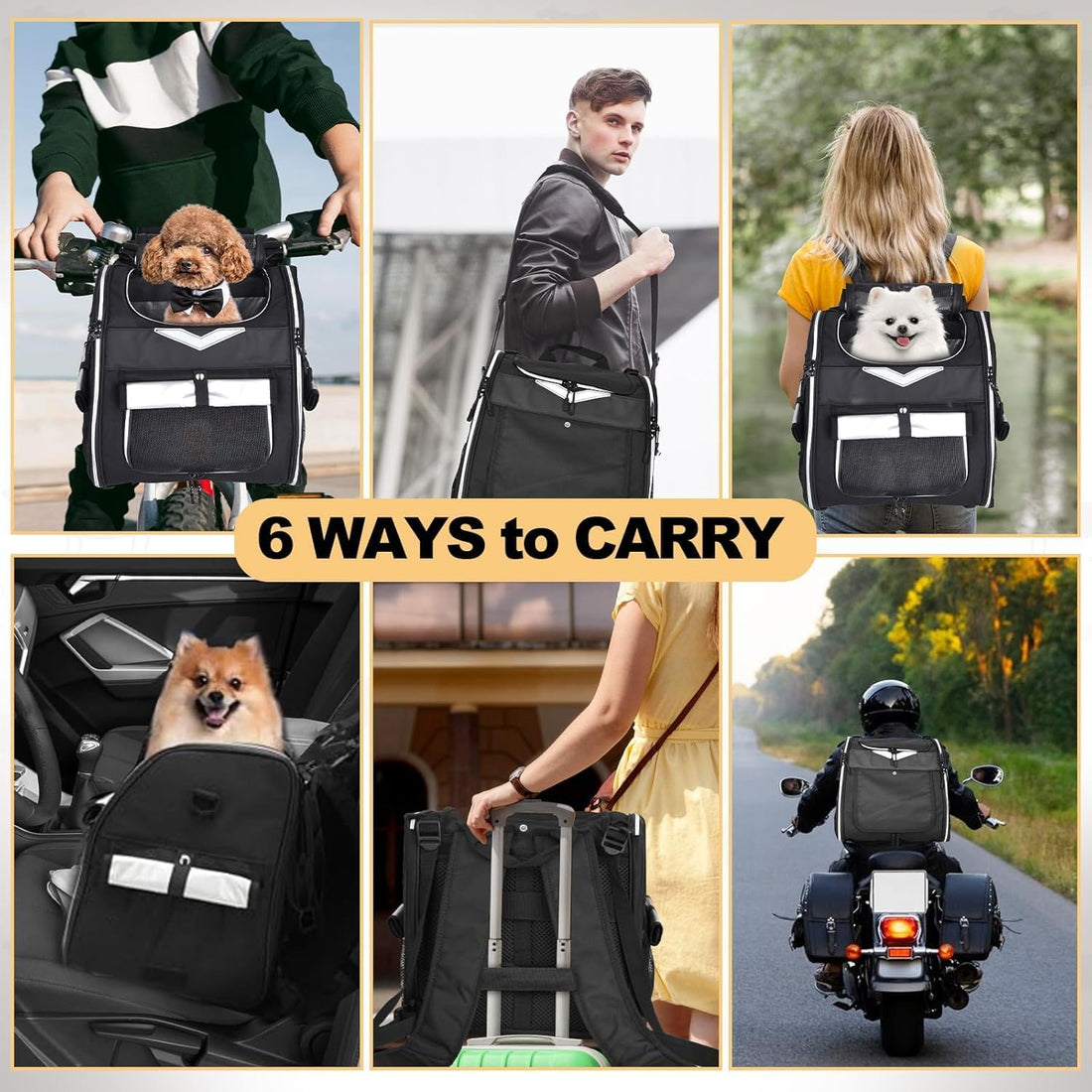 Dog Bike Basket, Foldable Pet Bike Carrier Backpack with Safety Strap
