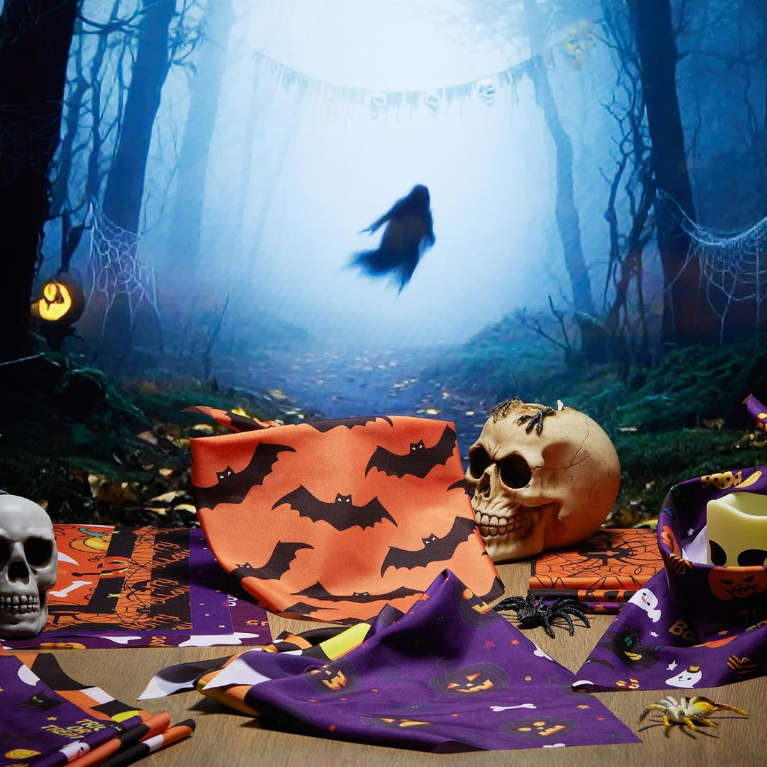 Abbylike 100 Pcs Halloween Dog Bandanas Bulk, Pumpkin Ghost Bat Skull