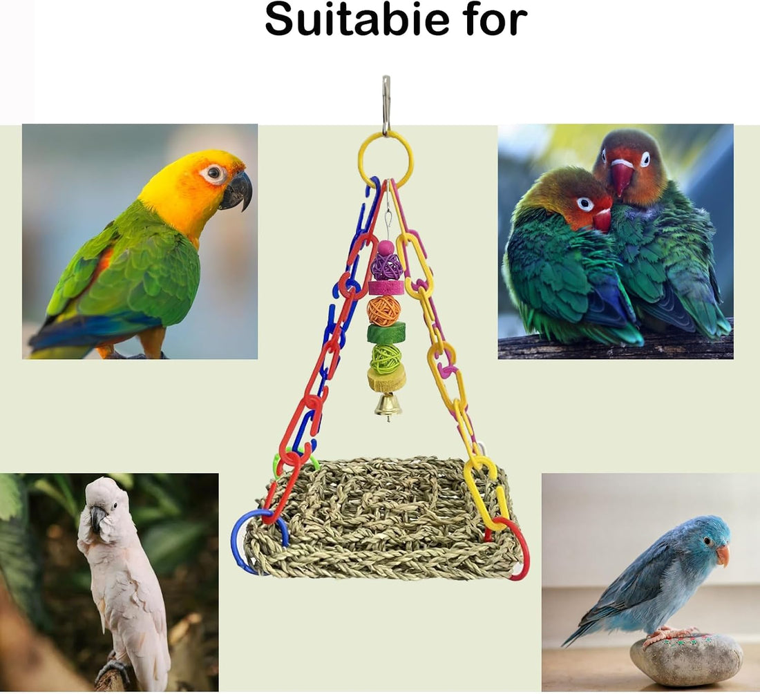 MUYG Bird Seagrass Mat,Natural Sea-Weed Woven Parrot Hammock Swing