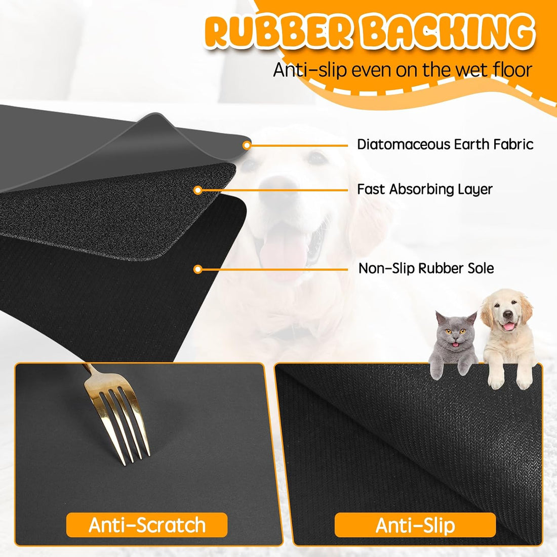 Dog Food Mat, 36" x 24" Extra Large Absorbent Dog Mat for Food