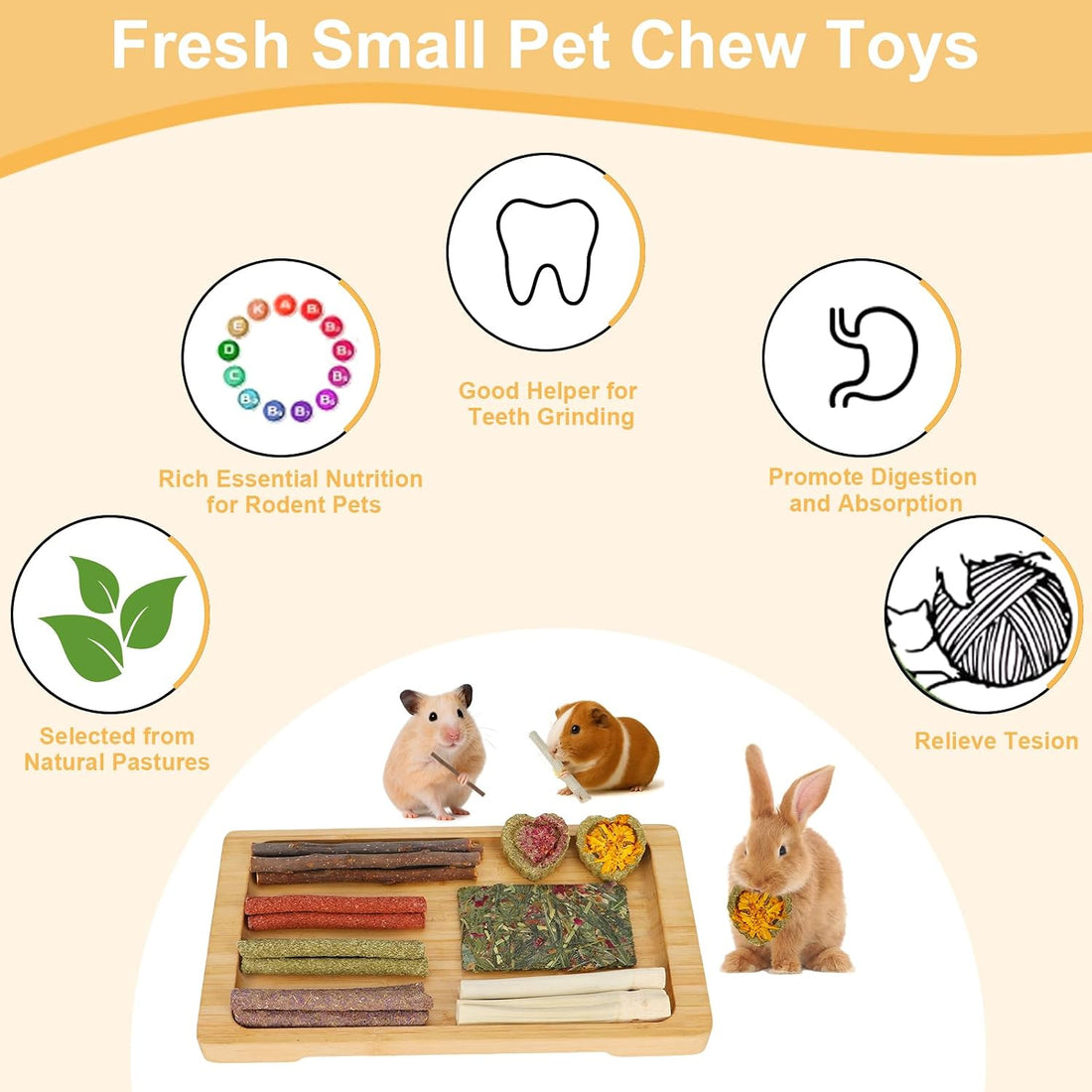 70PCS Rabbit Bunny Guinea Pig Chew Toys Treats
